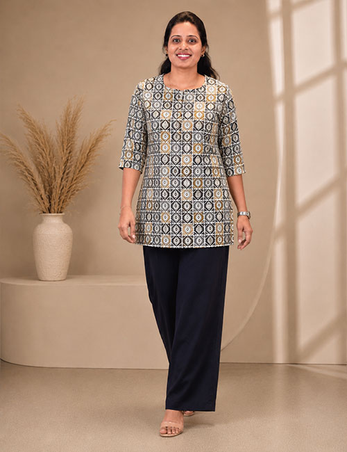Printed Cotton White Grey Tops - Image 3