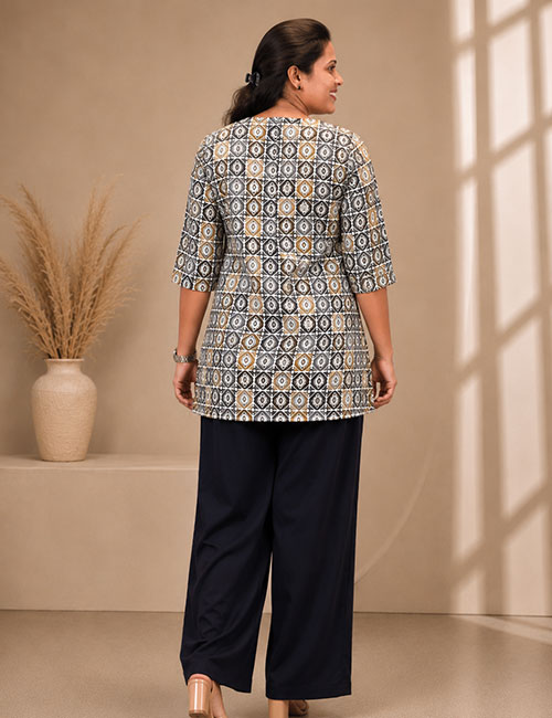Printed Cotton White Grey Tops - Image 2