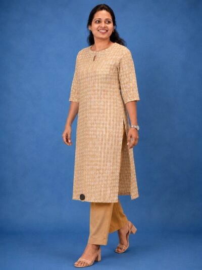 Beige Diamond Print Long Top