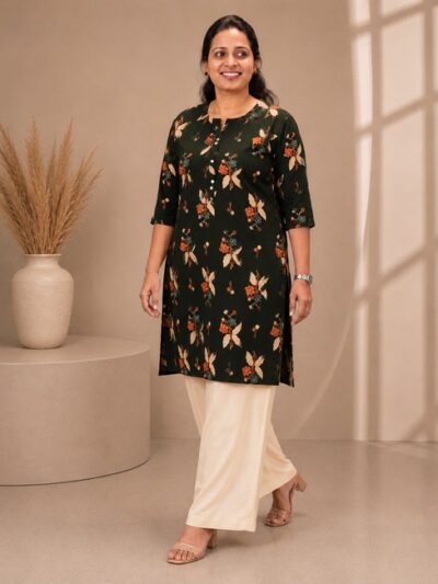Forest Green Floral Long Top