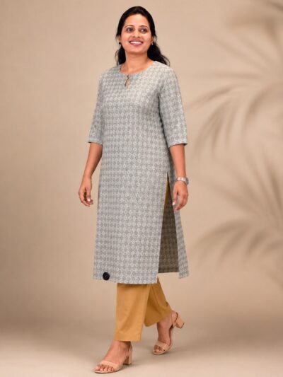 Grey Diamond-Print Long Top
