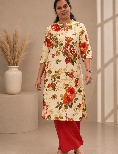 Ivory Rose Floral Long Top