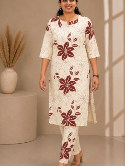 Ivory Maroon Floral Co-ord Set