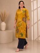 Mustard Abstract Floral Long Top