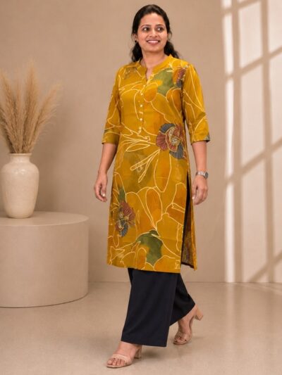 Mustard Abstract Floral Long Top