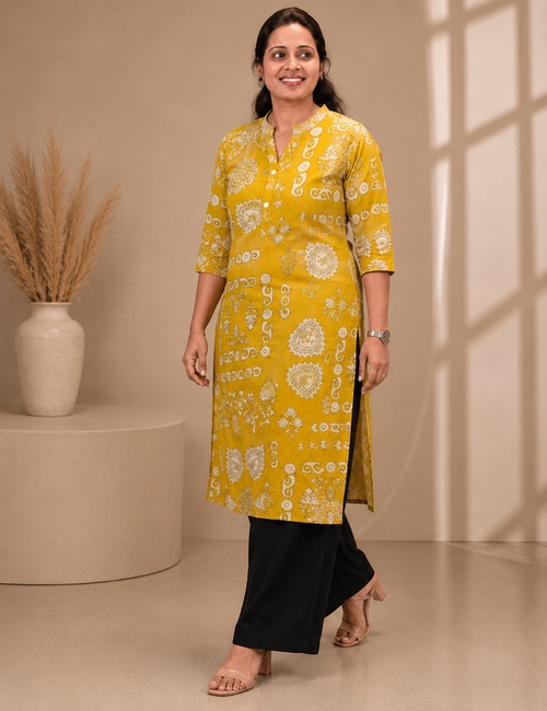 Mustard Ethnic Motif Long Top