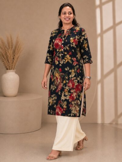 Navy Rose Floral Long Top