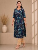 Navy Blue Floral Long Top