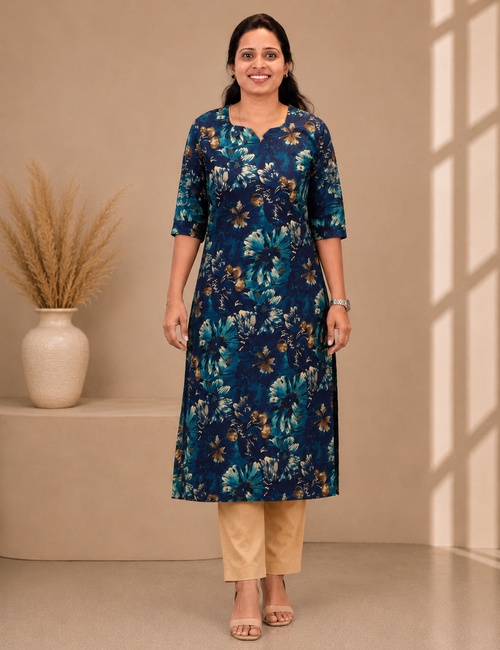 Navy Blue Floral Long Top - Image 2