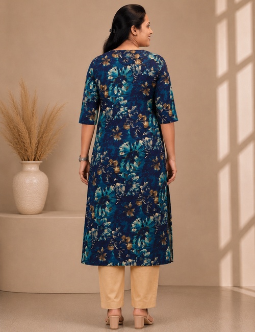 Navy Blue Floral Long Top - Image 3
