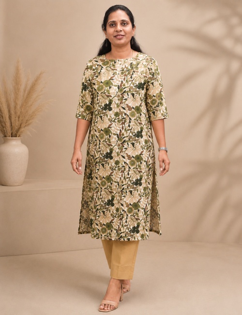 Olive Green Floral Long Top