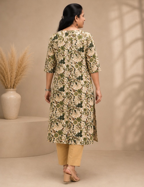 Olive Green Floral Long Top - Image 2