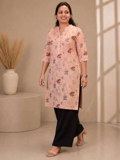 Peach Sketch Floral Long Top