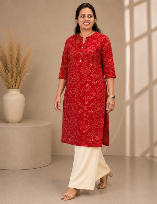 Red Bandhani Long Top