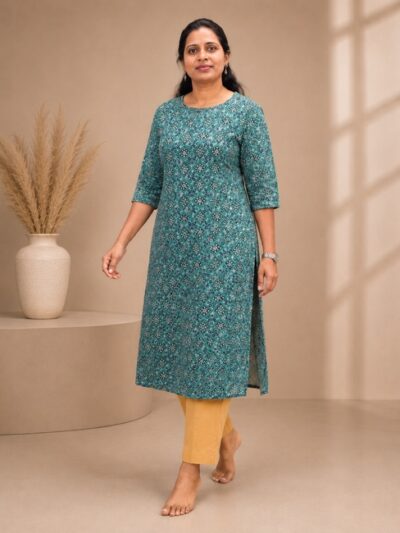 Teal Dot-Floral Long Top