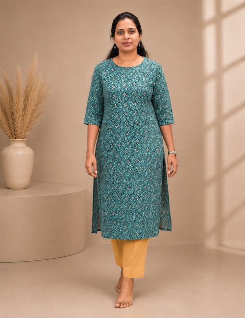 Teal Dot-Floral Long Top - Image 2