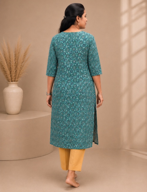 Teal Dot-Floral Long Top - Image 3