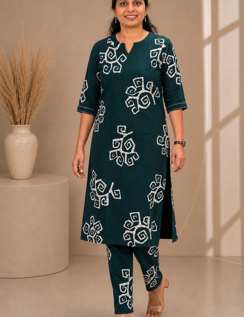 Teal Spiral Block Print Co-ord Set