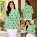 Women's Cotton Spun Printed Short Top Mint Green