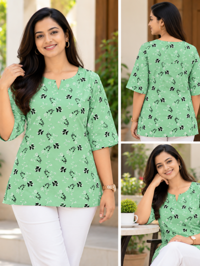 Women's Cotton Spun Printed Short Top Mint Green