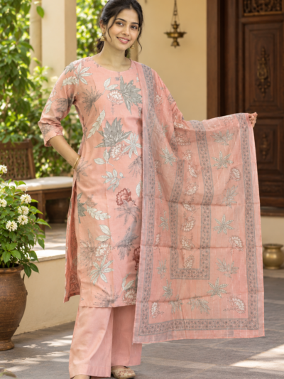 Pastel Floral Printed Palazzo Set with Shawl – 3-Piece Ethnic Wear