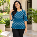 Women's Cotton Spun Printed Short Top Teal Blue